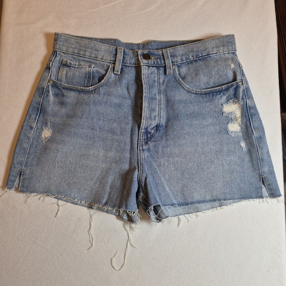 Divided By H&M Womens Denim Cut-off Shorts Size 8 Blue Frayed Hem Button Fly